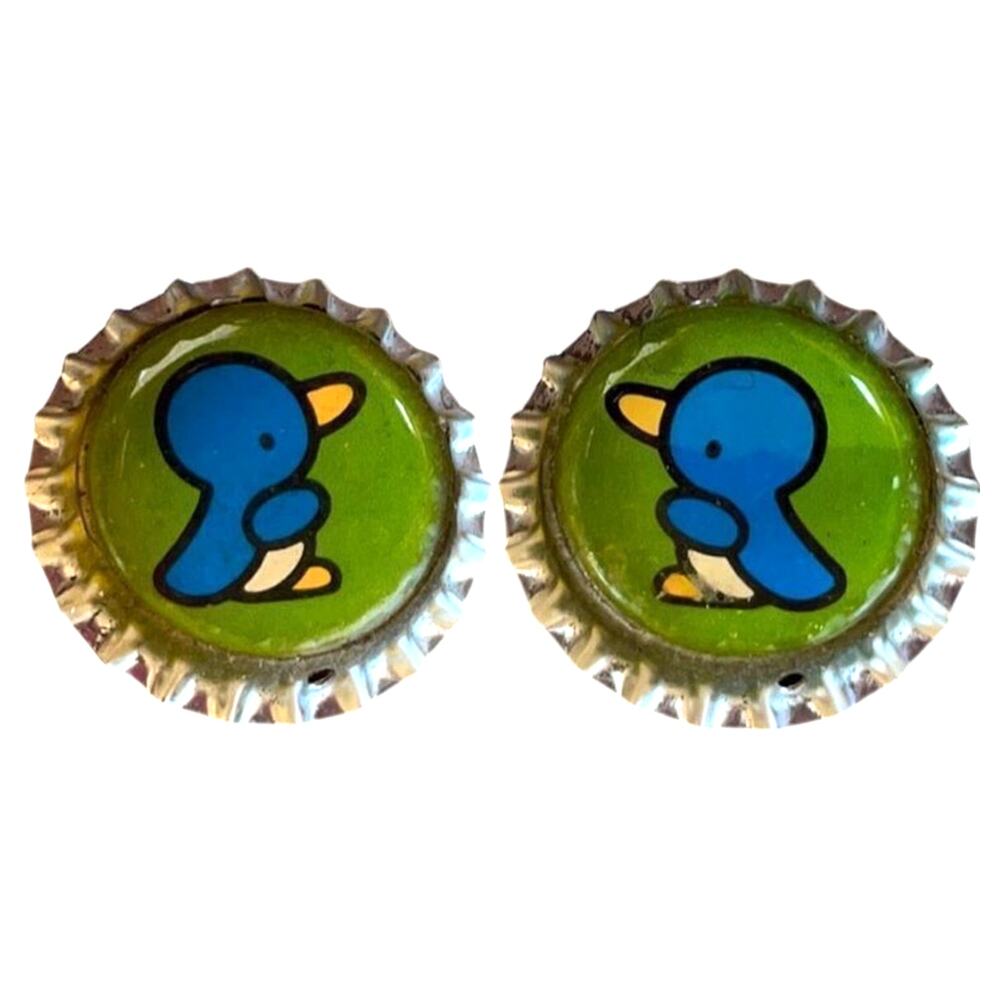 Upcycled Bottlecap Birdie Earrings Cute Indie Eco Jewelry